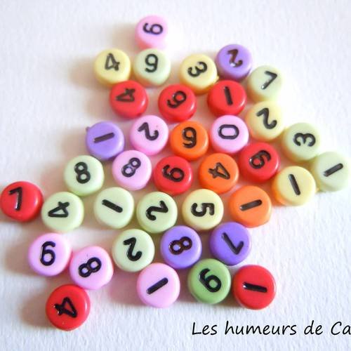 Perles chiffres de 0 à 9 multicolore  7mm 