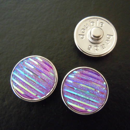 2 boutons pression violet pour support snap avec cabochon synthétique effet strass 18 mm