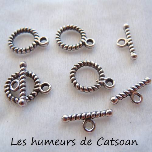 4 toggles en métal argenté avec motif 14x10mm 