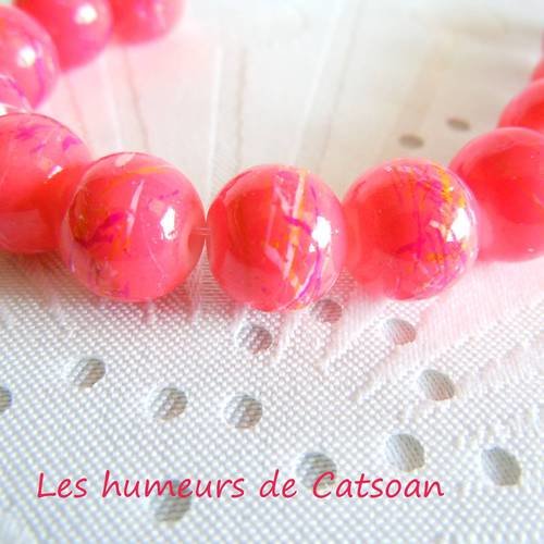 10 perles en  verre tréfilé ronde rose 10mm