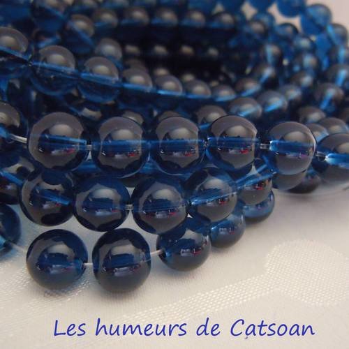 20 perles de verre aspect transparent de couleur bleu foncé