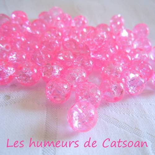 10 perles en verre  craquelé  ronde rose 8 mm