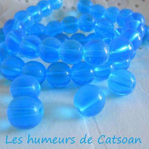 10 perles de verre transparentes bleu 10mm