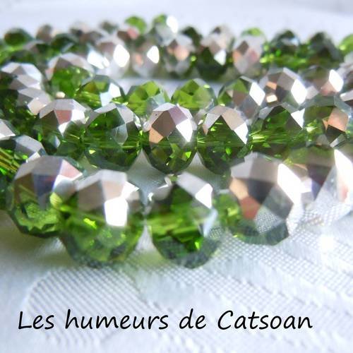 10 perles de cristal avec facettes  abacus vert olive ,rondelle à facettes