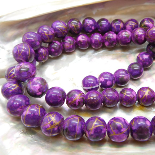 20 perles de verre rondes violet 8mm