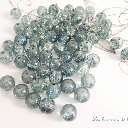 10 perles en verre  craquelé ronde 8 mm couleur bleu de mer