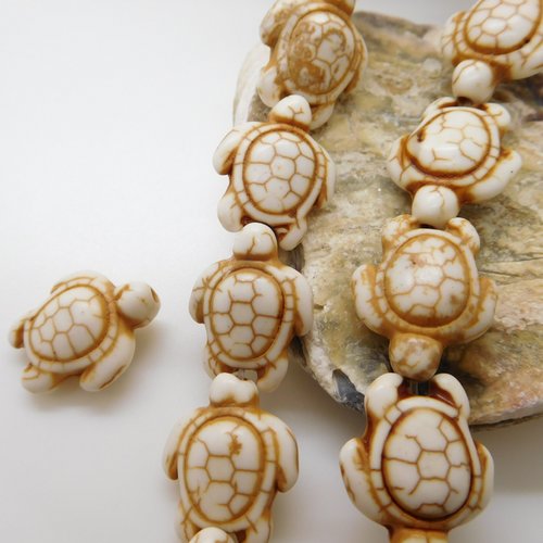 Perles tortue blanc en pierre howlite 18mm