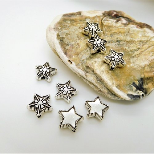 10 perles étoile métal argent 10mm