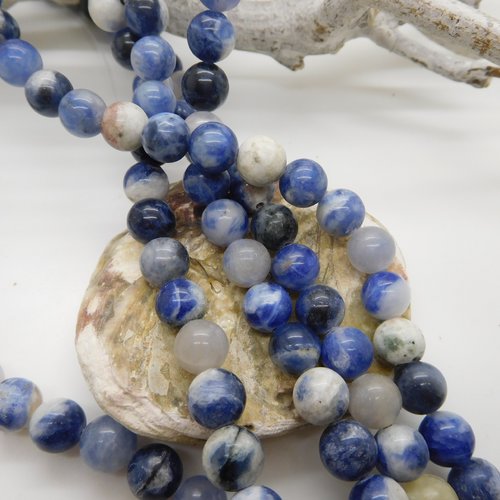 10 perles sodalite ronde 8mm , pierre naturelle bleue