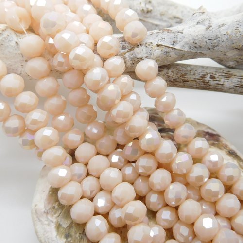 Perles de verre 6 mm  beige nude ab  , perles à facettes , perle bohème