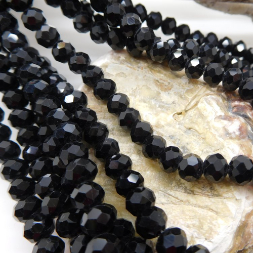 Perles rondelle verre noir 6x4mm , perle à facettes , abaque noir
