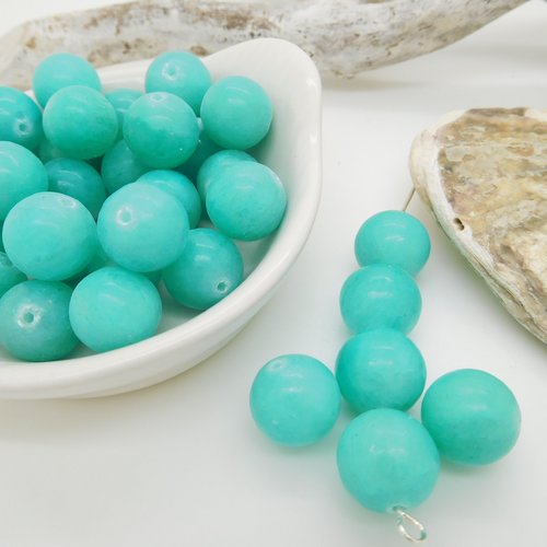 8 perles boules jade turquoise 12mm