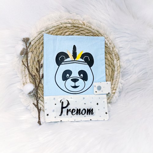 Joli protège carnet de santé panda indien bleu clair