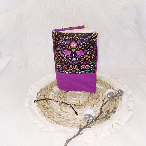 Pochette a livre motif violette et oiseaux