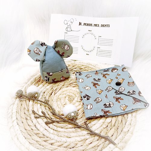 Petite souris pour dents de lait et pochette "animaux de la forêt"