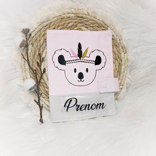 Joli protège carnet de santé koala indien rose clair