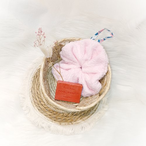 Fleur de douche en tissus éponge / rose clair