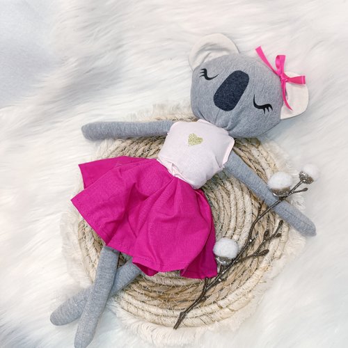 Poupée en tissu/ poupée de chiffon koala robe rose