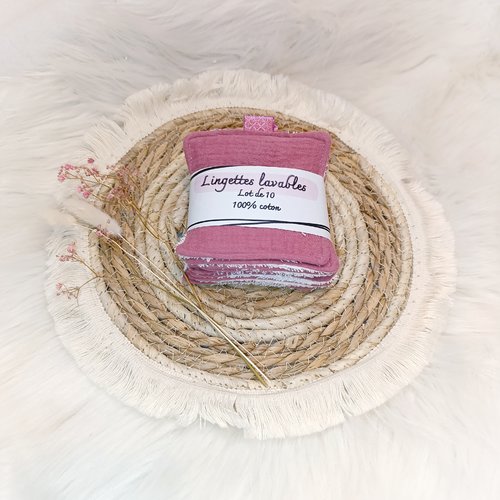 Lingettes lavables /réutilisables rose uni
