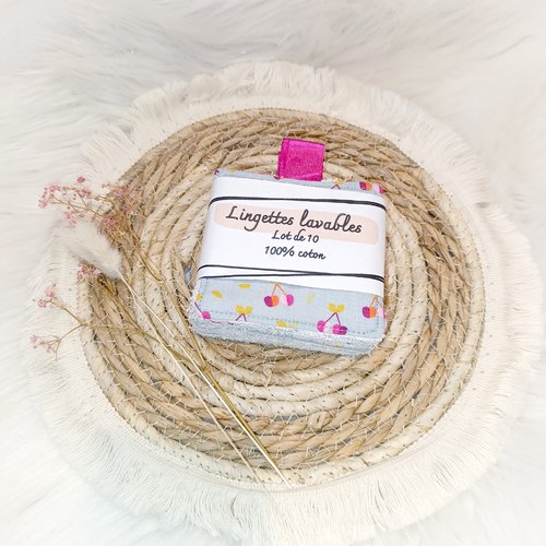 Lingettes lavables /réutilisables motif cerise
