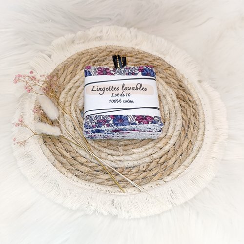 Lingettes lavables /réutilisables fleurs bleues