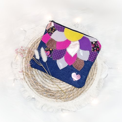 Pochette trop pratique tissus upcyclé fushia