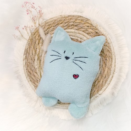 Doudou chat mignon vert d'eau