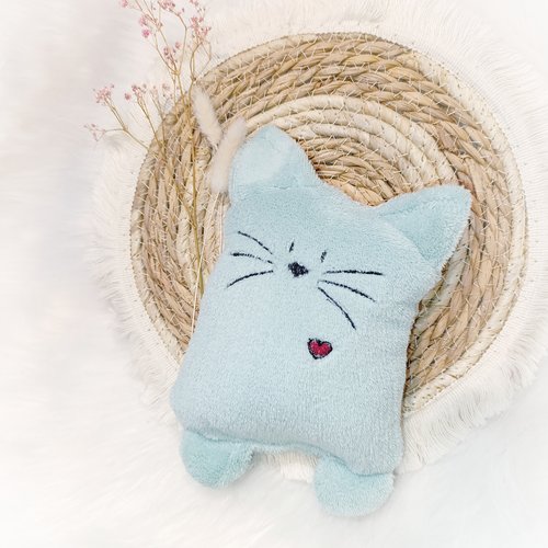 Doudou chat mignon vert d'eau petite et grande oreille