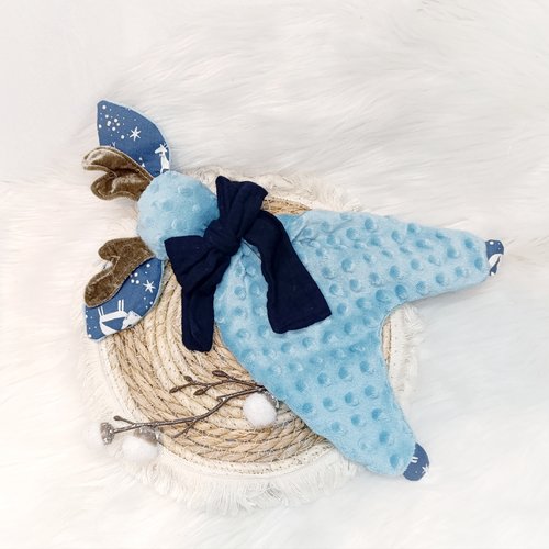 Joli doudou faon bleu / gris / marine