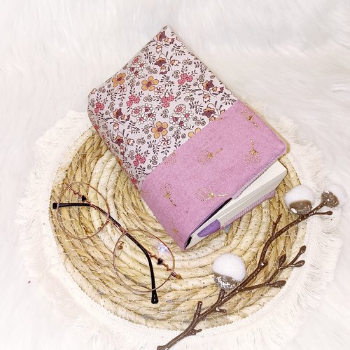 Protège livre en tissus liberty et vieux rose