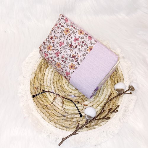Protège livre en tissus liberty et rose