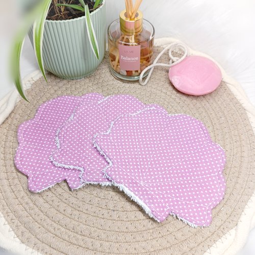 Lingettes lavables /réutilisables coquillage rose pois blancs