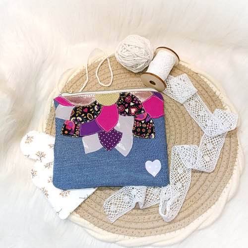 Pochette trop pratique tissus upcyclé fushia