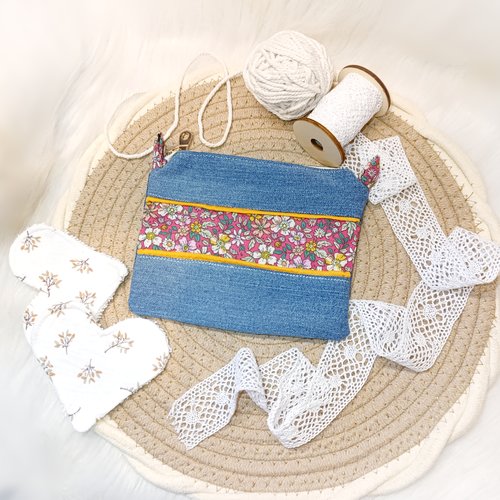 Porte monnaie / pochette liberty et jean