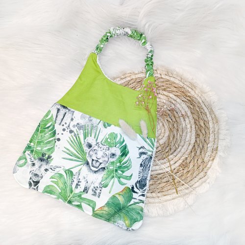 Joli bavoir élastique / maternelle jungle savane lionceau vert pomme