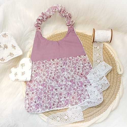 Joli bavoir élastique / maternelle liberty rose