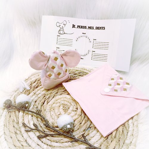 Petite souris pour dents de lait et pochette "géométrique"