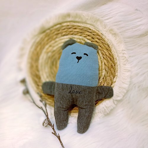 Doudou ourson gris et bleu/ avec défaut