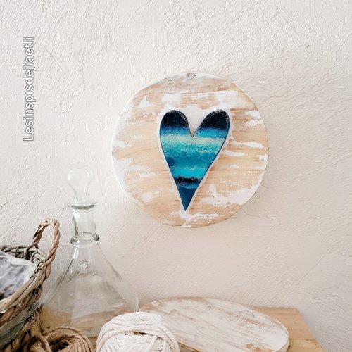 Tableau cœur en bois recyclé, inspiration bord de mer