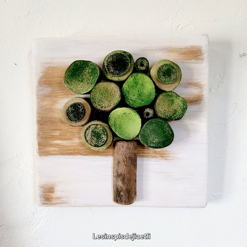 Petit tableau en bois nature, arbre minimaliste, décoration murale en bois recyclé 3d.