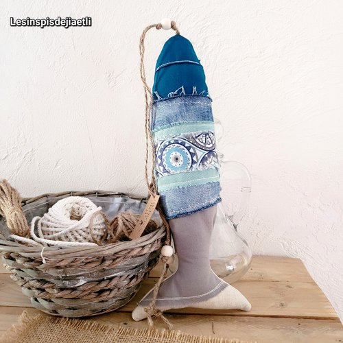 Poisson décoratif en tissus multicolore, à suspendre, décoration bord de mer, plage