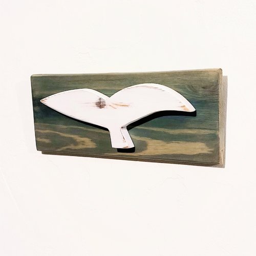 Petit tableau style marin en bois, queue de baleine, inspiration bord de mer.