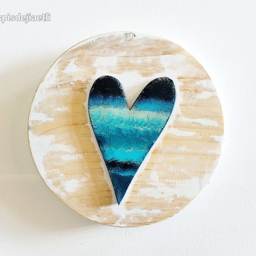 Tableau cœur en bois recyclé, inspiration bord de mer
