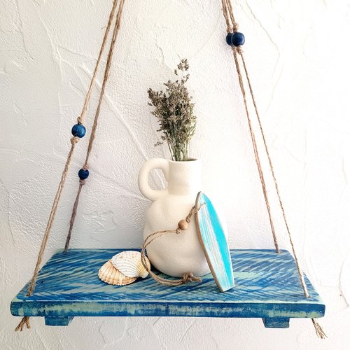 Etagère bleu en bois de récupération esprit bord de mer
