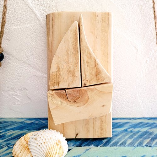 Petit tableau bord de mer en bois de récupération, finition naturelle