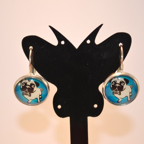 Boucles d'oreilles dormeuses, cabochon en verre coloré chien