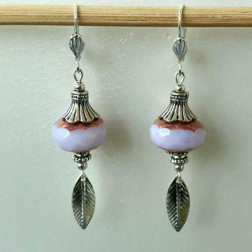 Boucles d'oreilles perles à facettes de bohème rose et argentée en verre tchèque