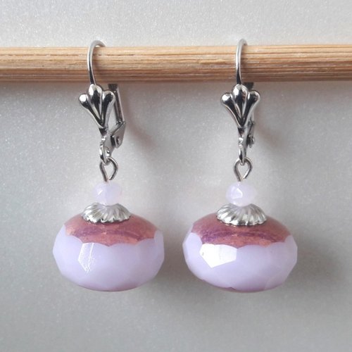 Boucles d'oreilles perles à facettes de bohème rose roseline en verre tchèque