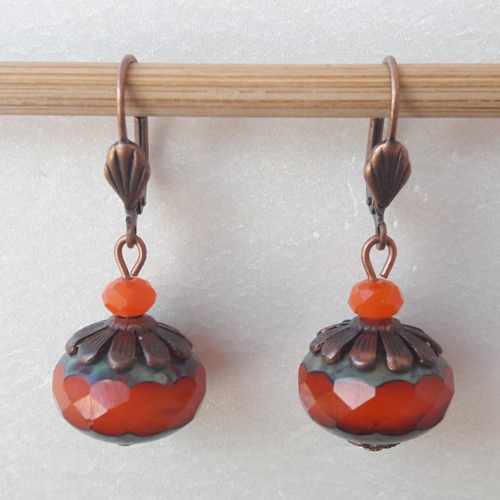 Boucles d'oreilles perles à facettes de bohème orange cuivre