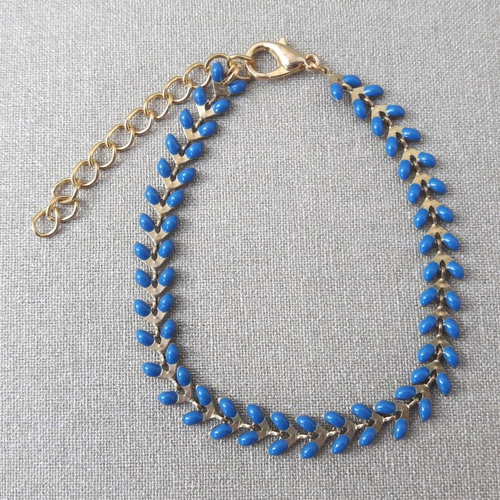 Bracelet chaîne épi émaillée bleu turquin doré 